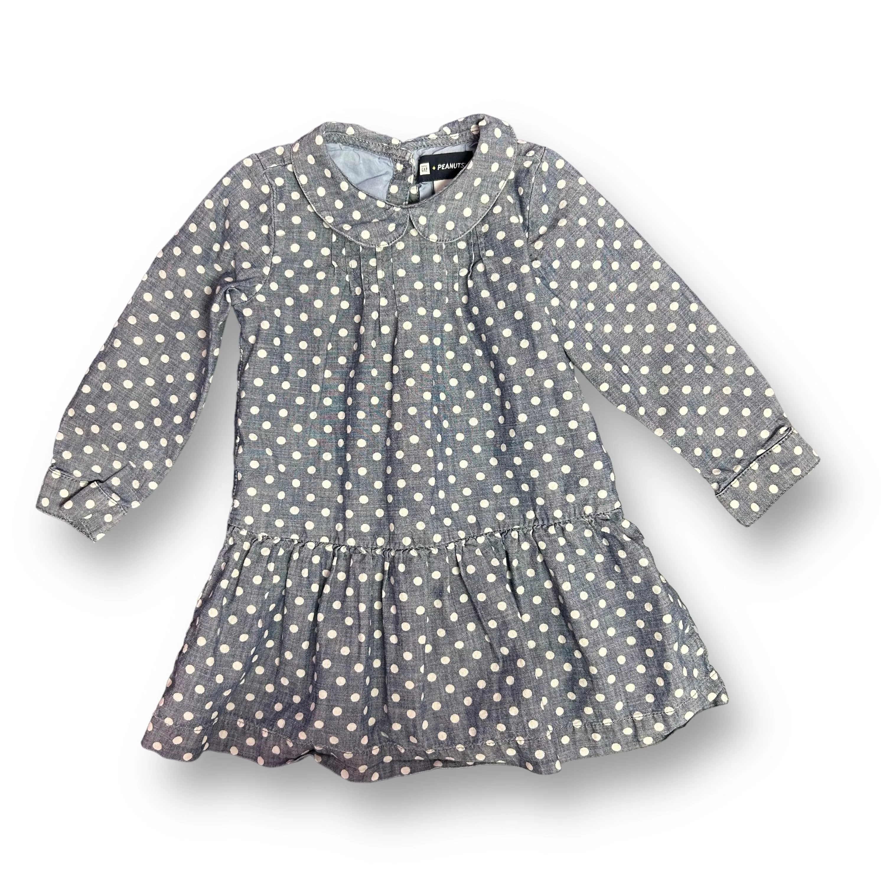 Girls Gap & Peanuts Size 3T Denim Polka Dot Long Sleeve Dress