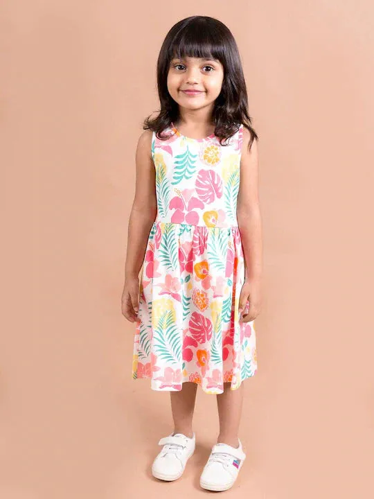 Girls White Pink Floral A-Line Midi Dress - Ps Peaches