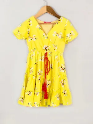 Girls Yellow Floral Dress - Ps Peaches