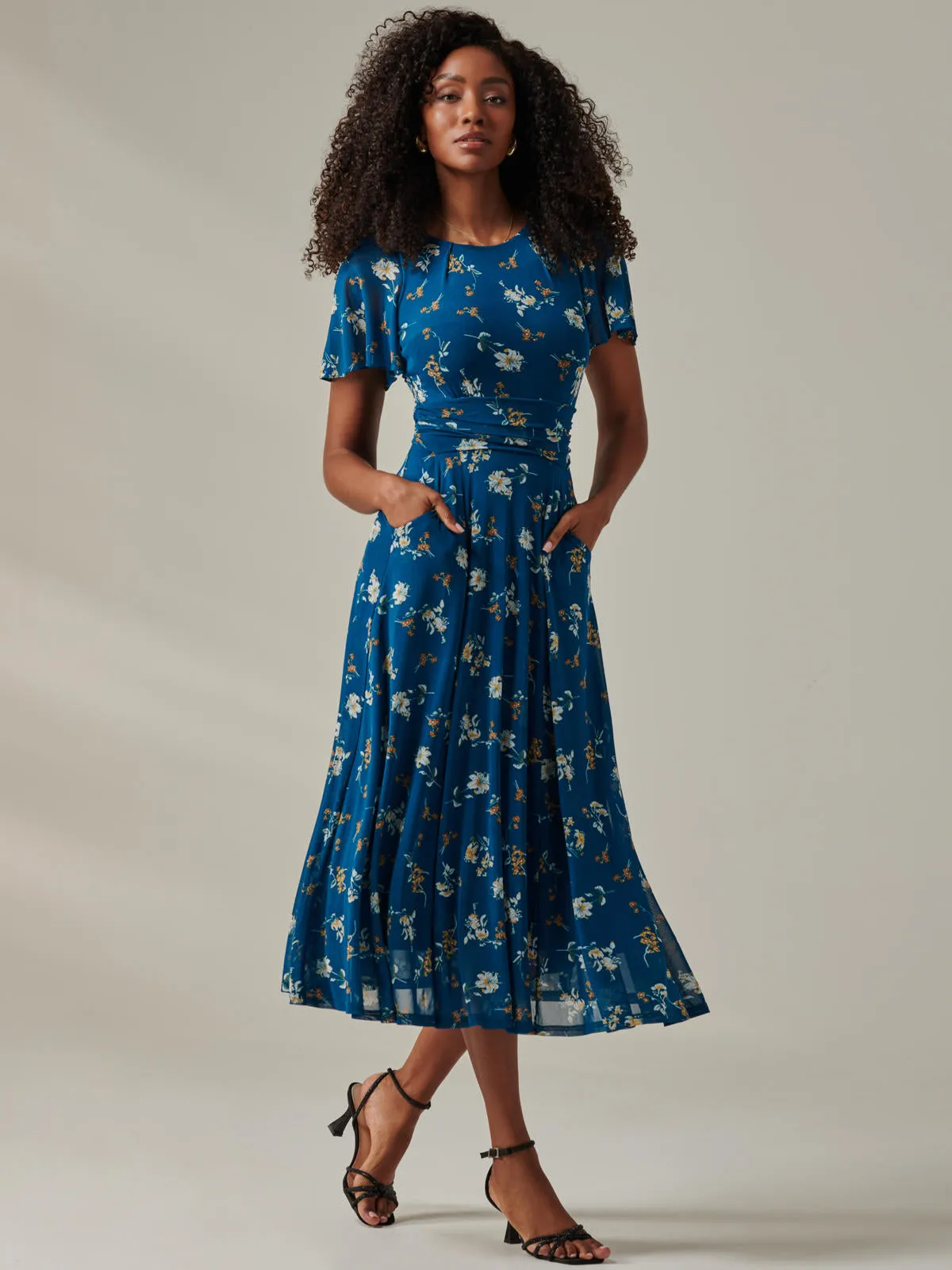 Harlie Floral Mesh Maxi Dress, Teal Floral