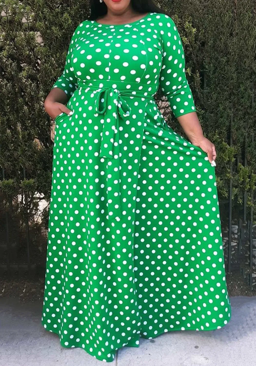 Hi Curvy Plus Size Women Polka Dot Maxi Dress