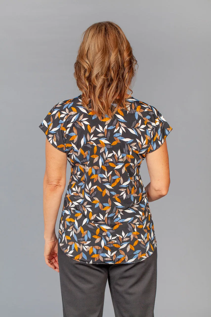 Leaves Print Short Sleeve Jersey Top