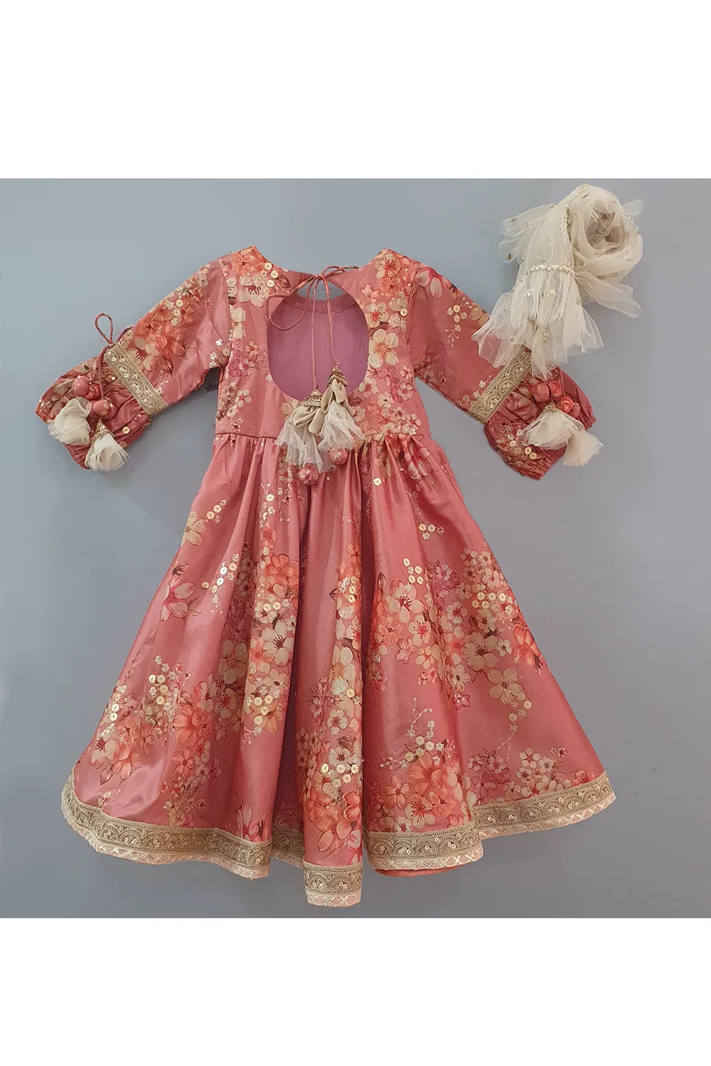 Light Wine floral printed anarkali with dupatta