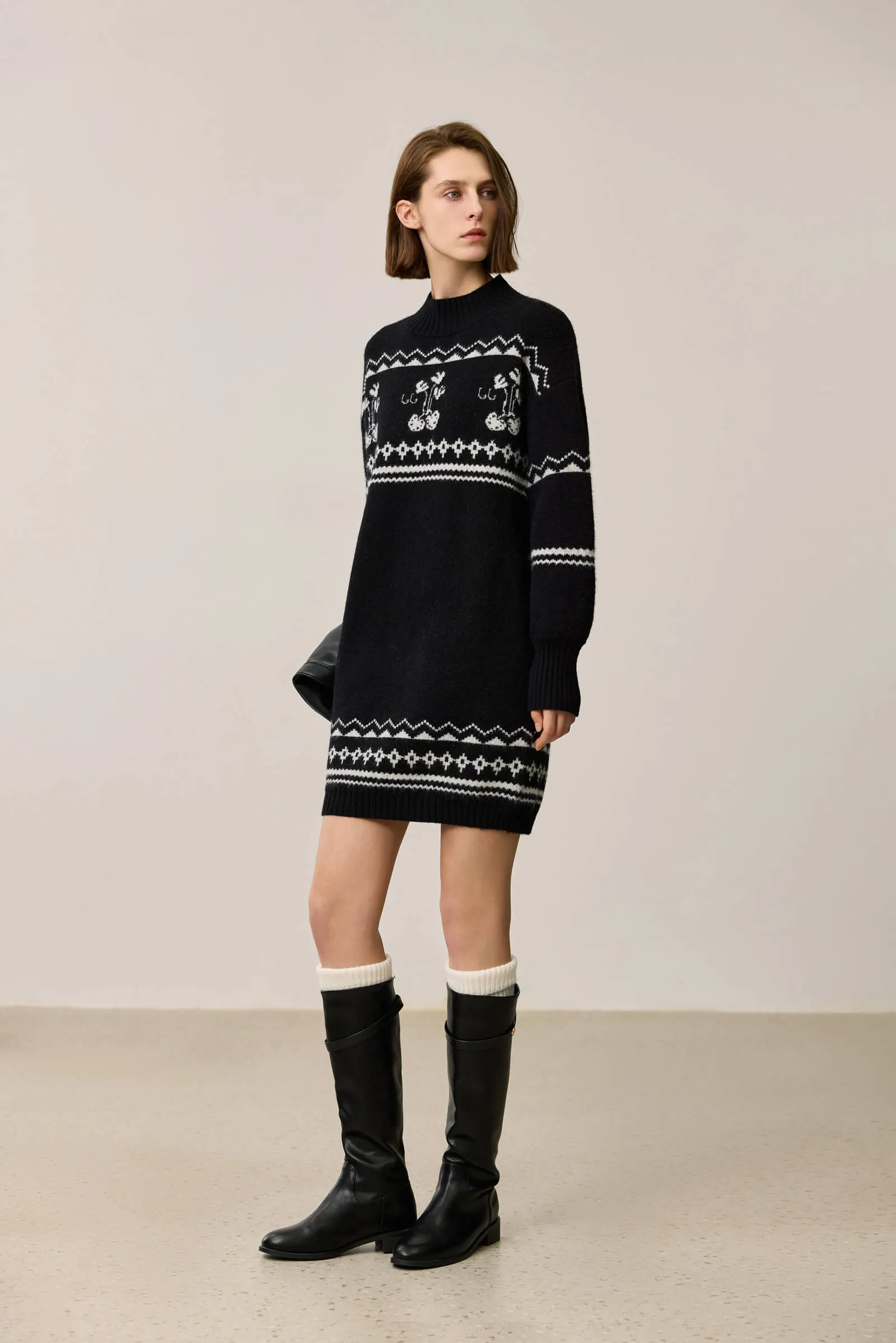 LILY Retro Fair Isle Knit Sweater Dress