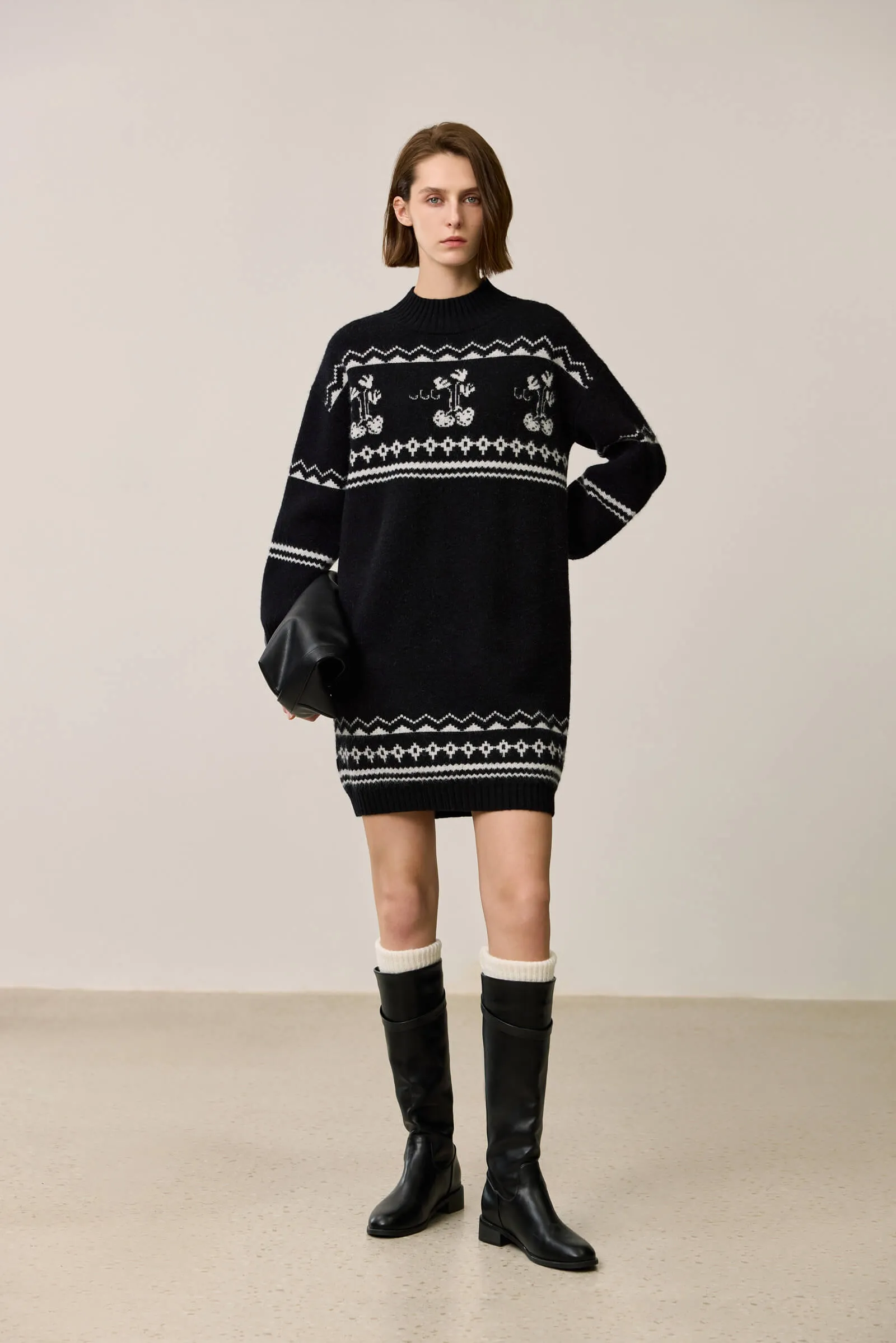 LILY Retro Fair Isle Knit Sweater Dress