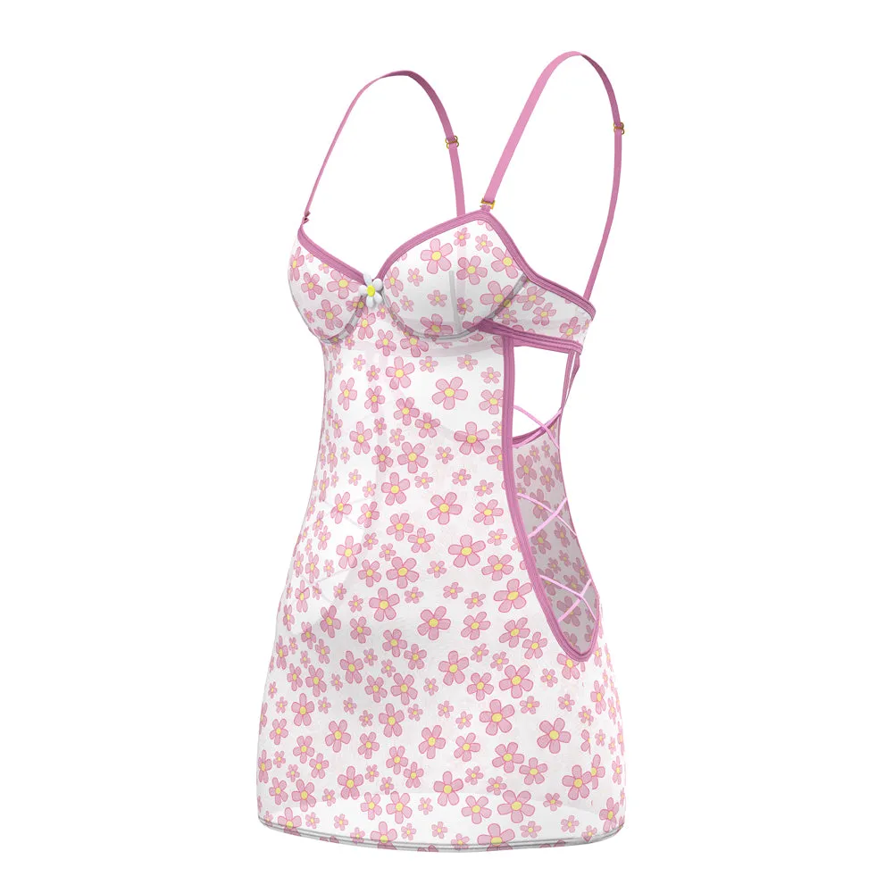 Magic Silk Daisy Dress & Tanga Set Daisy Print S/M