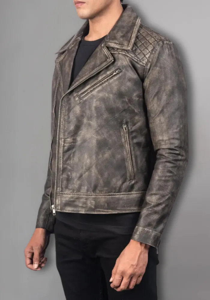 Men’s Classic Diamond Biker Vintage Genuine Leather Jacket