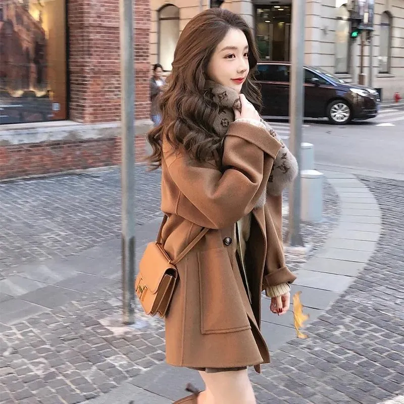 Mid-Length Slimming Thickened Slim-Fit Wool Blend Coat