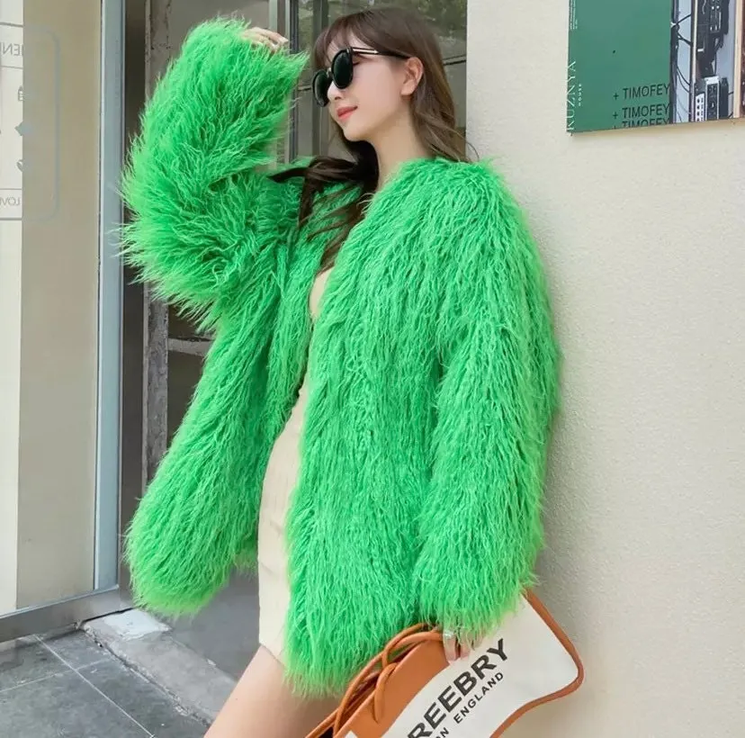 Luxurious Mongolian Faux Fur Winter Coat with Elegant Design