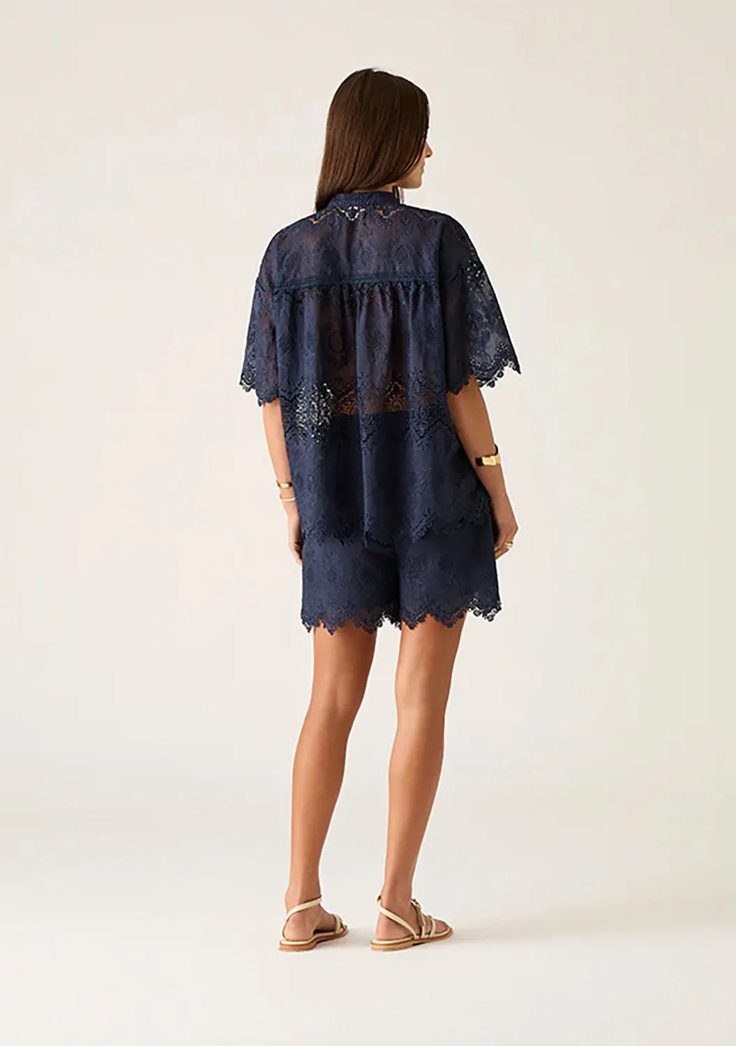 MOS THE LABEL | MARIANA EMBROIDERY BLOUSE | NAVY