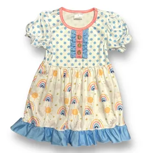 NEW! Girls Boutique Size 3 Polka Dot & Rainbows Soft Ruffled Twirl Dress