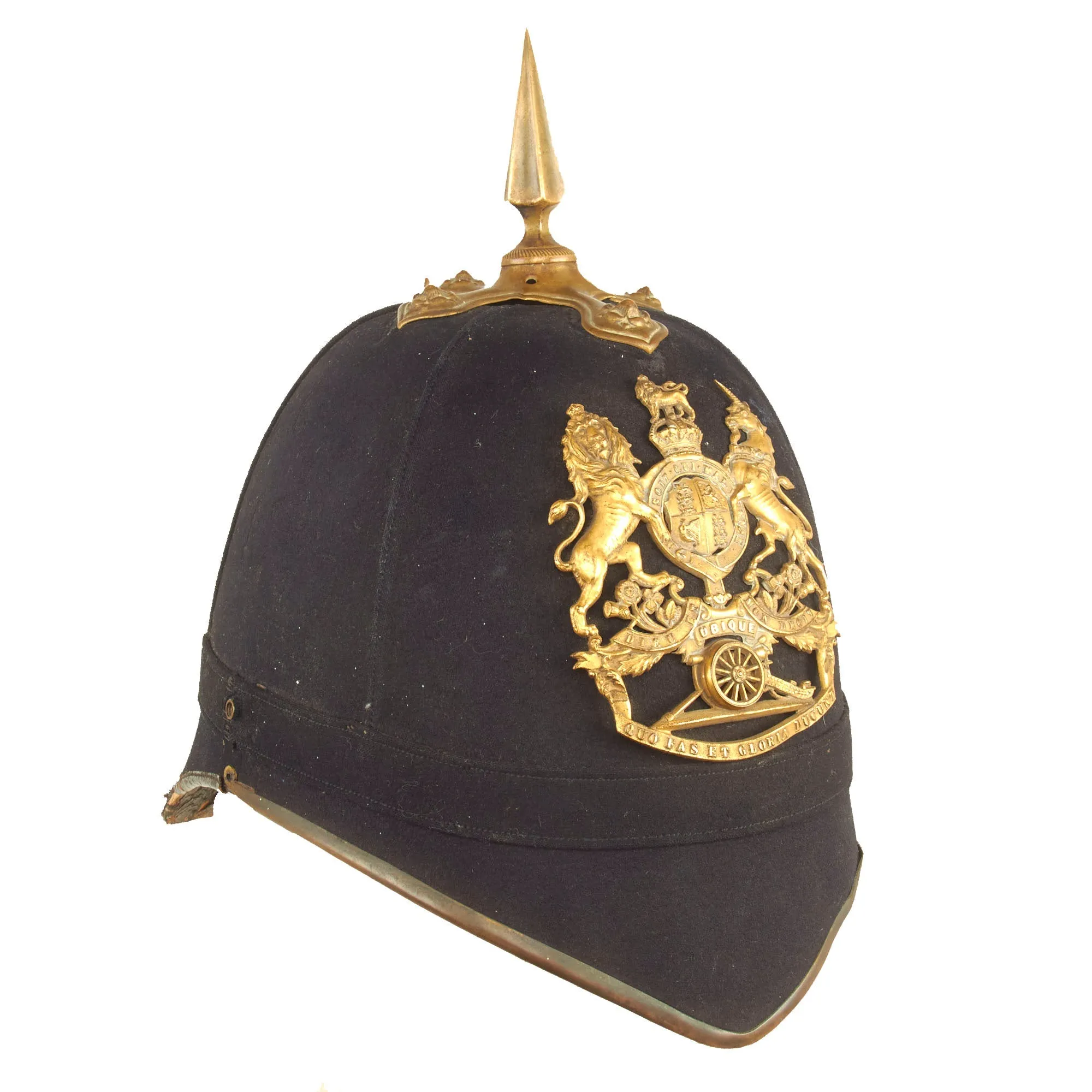 Original British Victorian Army Artillery Officer Blue Cloth Dress Spike Helmet by Hawkes and Co - Pre-1881