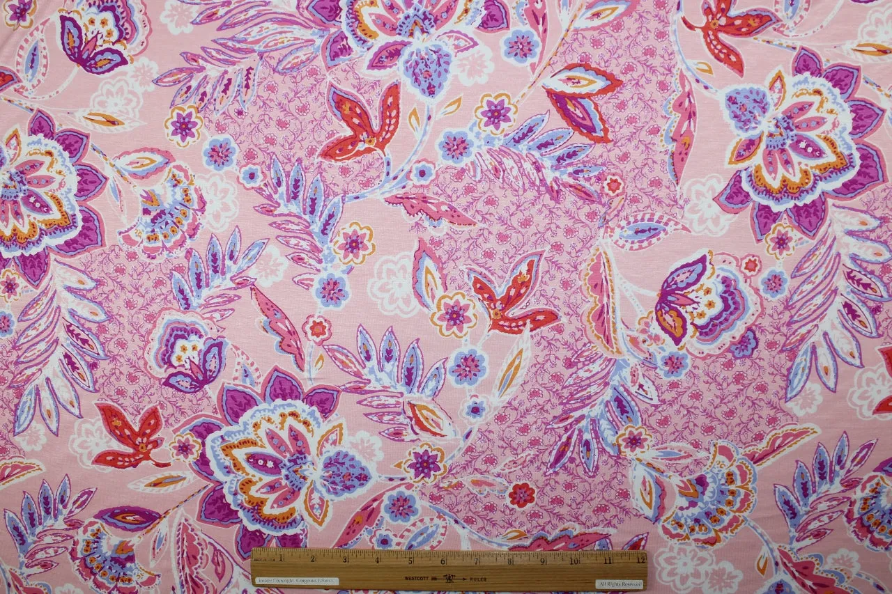 Paisley/Floral Extra Wide Rayon Jersey - Pink Tones