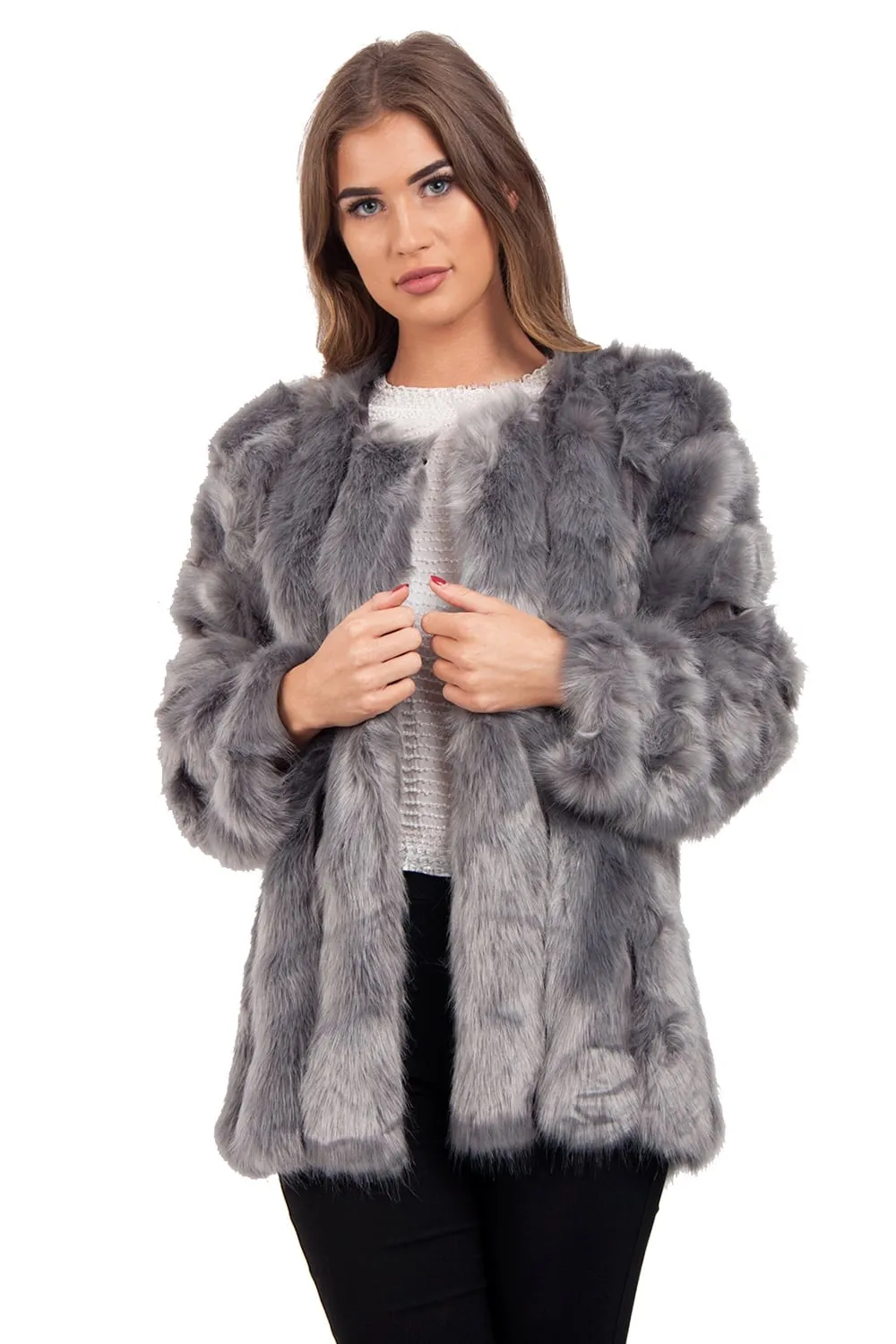 Panelled Faux Fur Coat Jacket