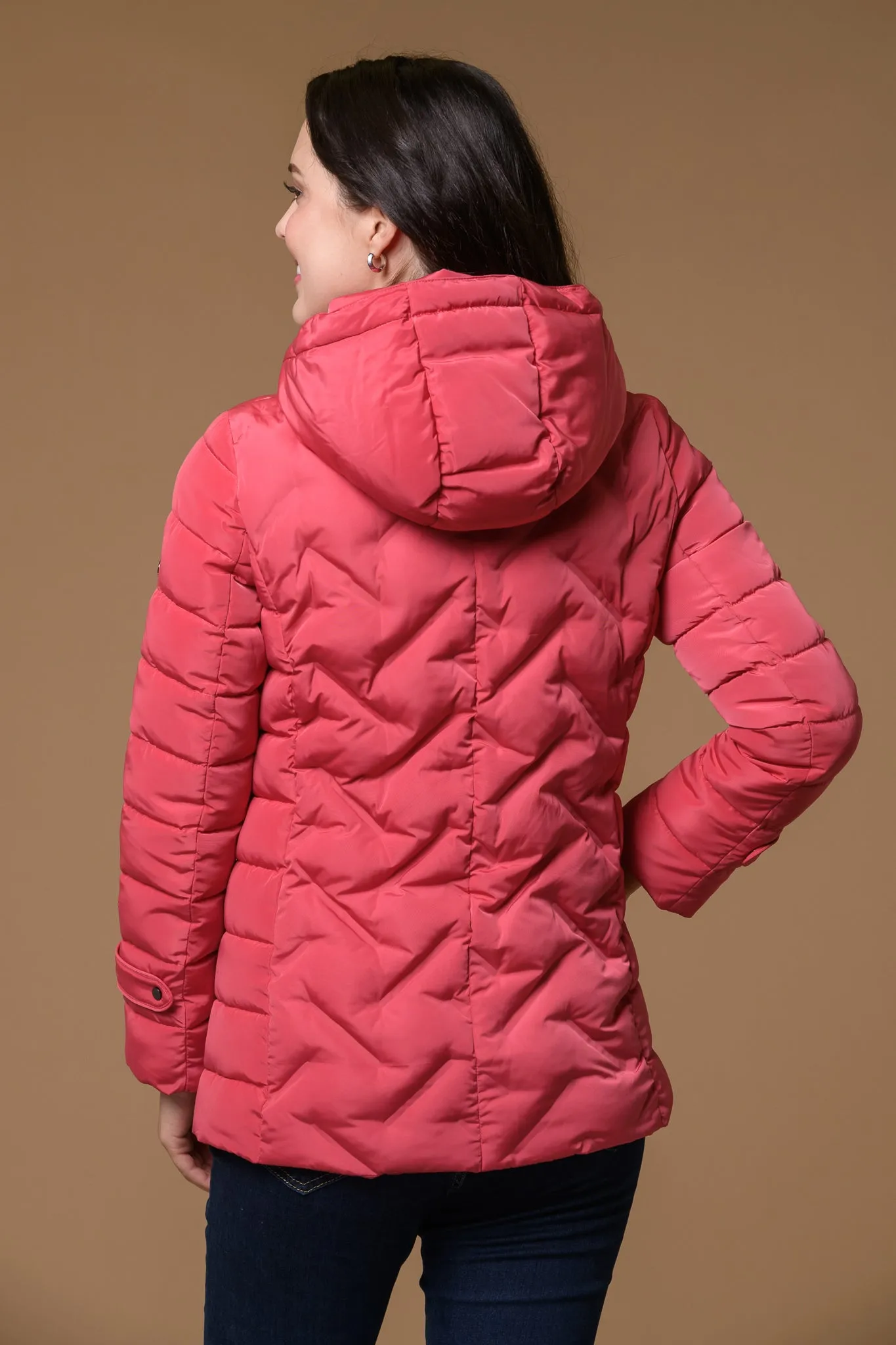 Quilted Leather Trim Jacket -Red