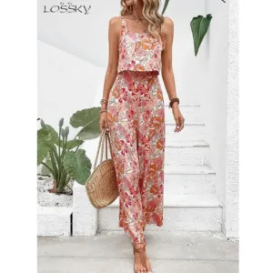 "Floral Sleeveless Wide Leg Floral Jumpsuit "