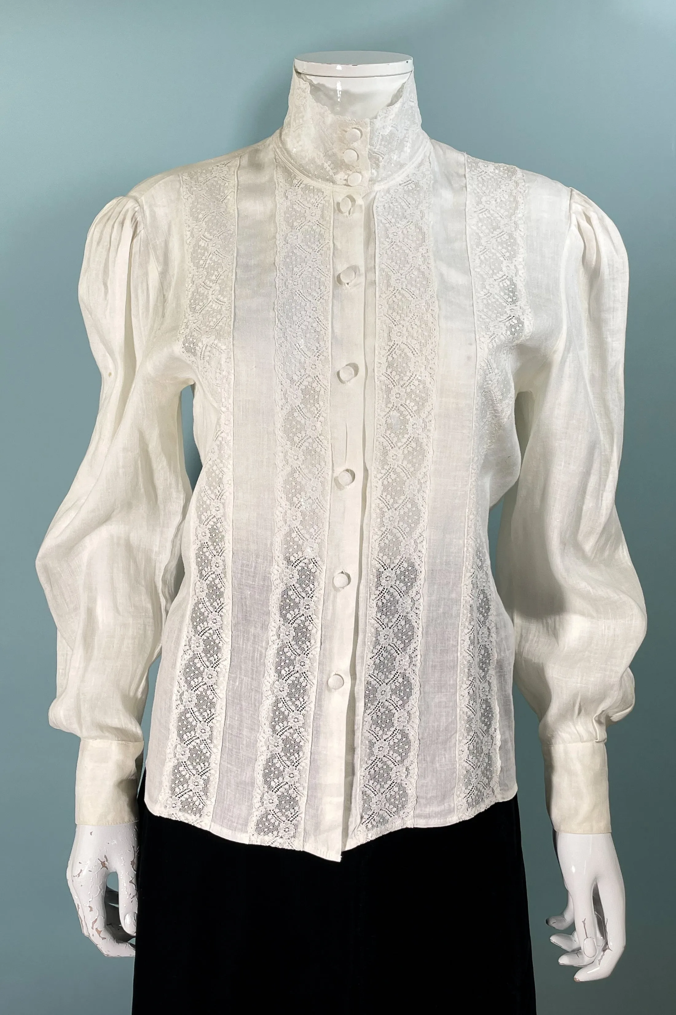 Ramsay of Ireland, Vintage White Irish Linen/Lace Victorian Style Blouse SZ 10