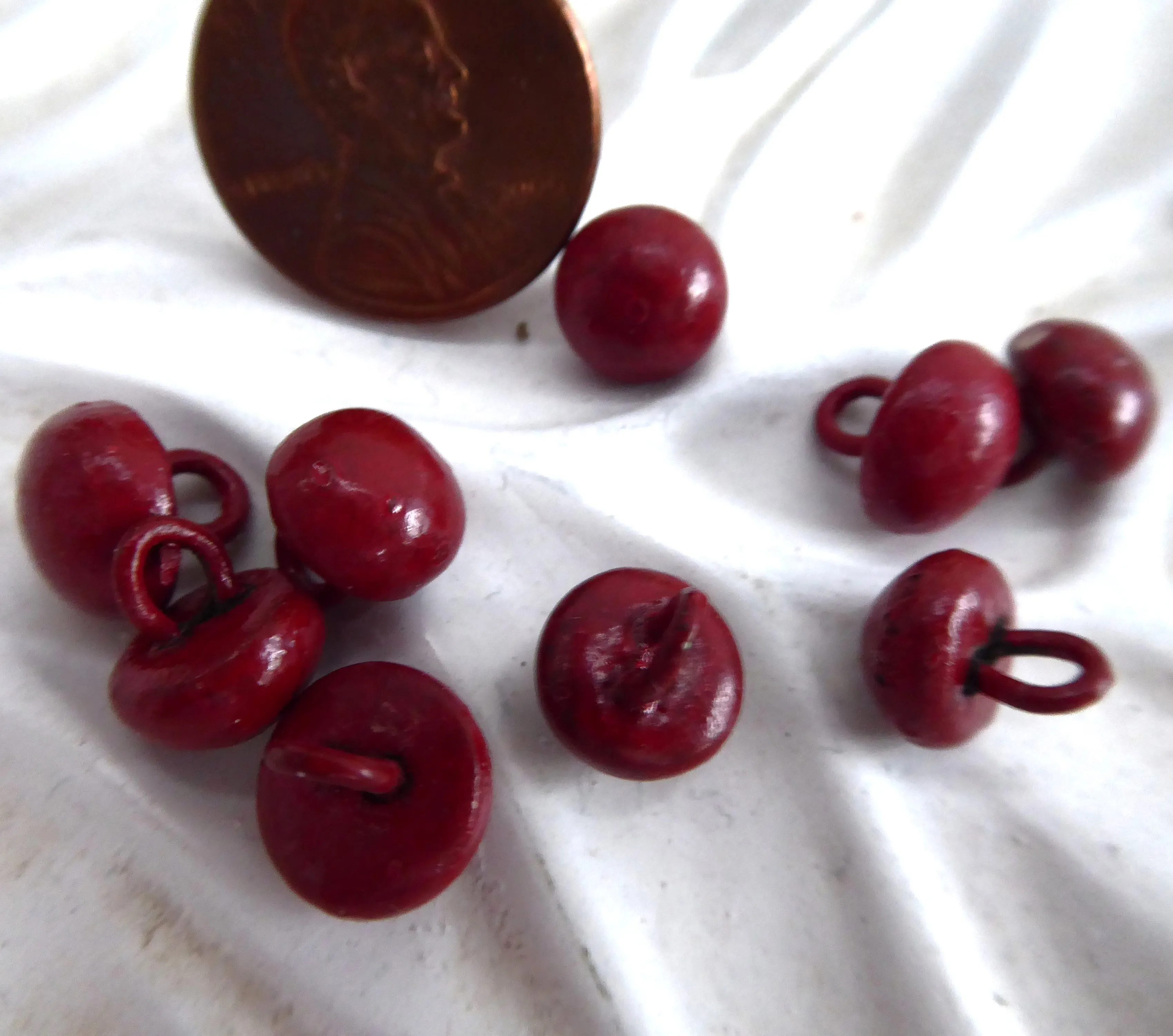 Red Shoe Buttons 9 Glove Buttons Painted Shanks 1800s Buttons Victorian