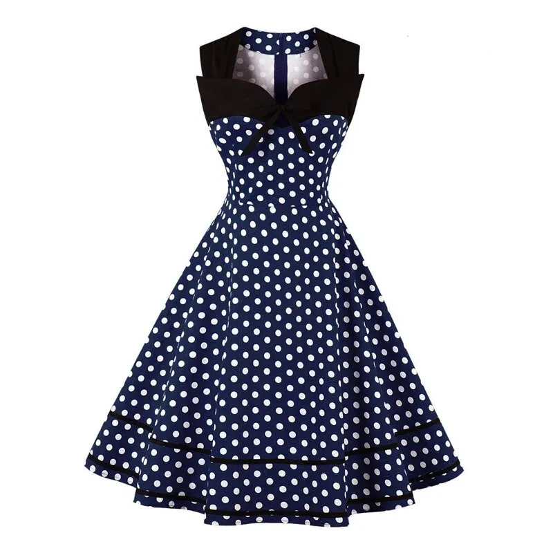 Retro Polka Dot 1950S Tie Neck Sweetheart Dress, Women Party Elegant Vintage Sleeveless Rockabilly Pinup Dress