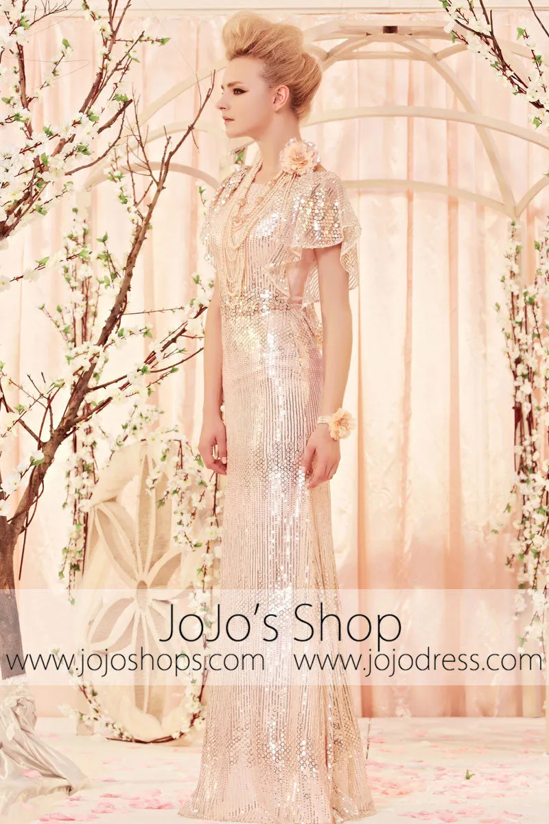 Retro Sequined Champagne Evening Dress CX830353