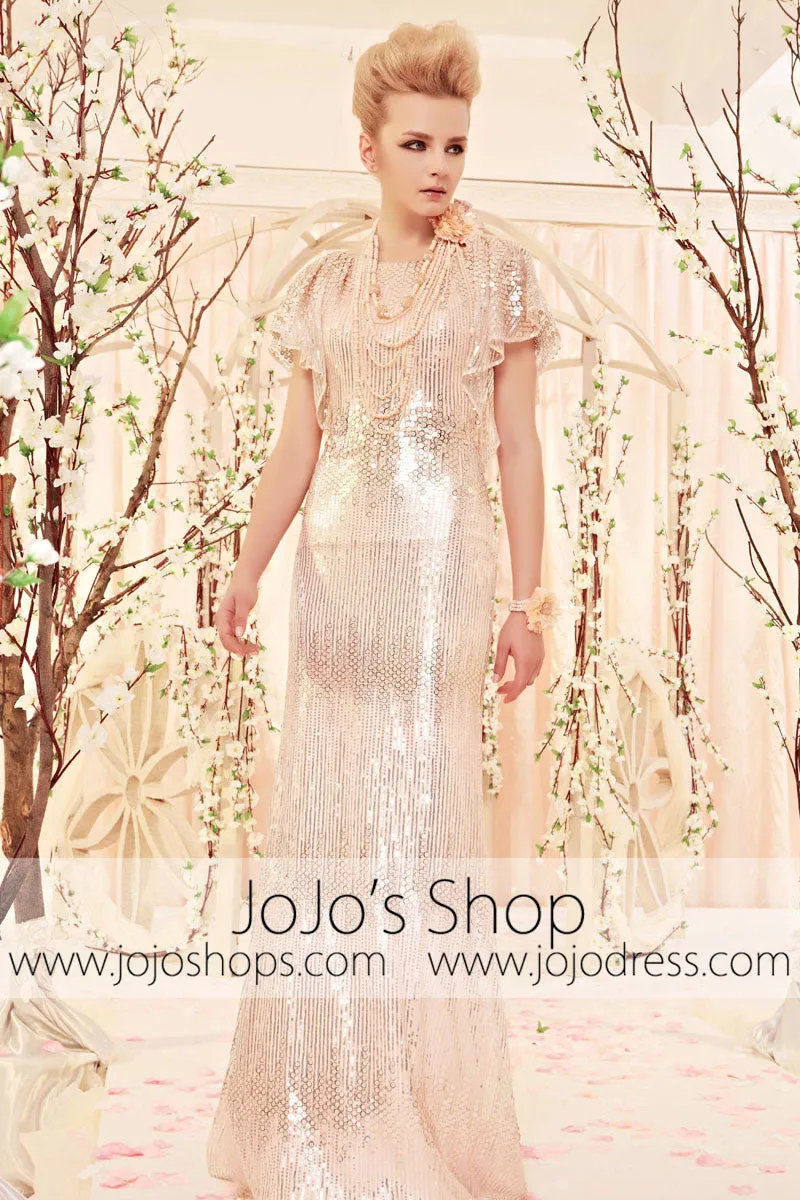 Retro Sequined Champagne Evening Dress CX830353