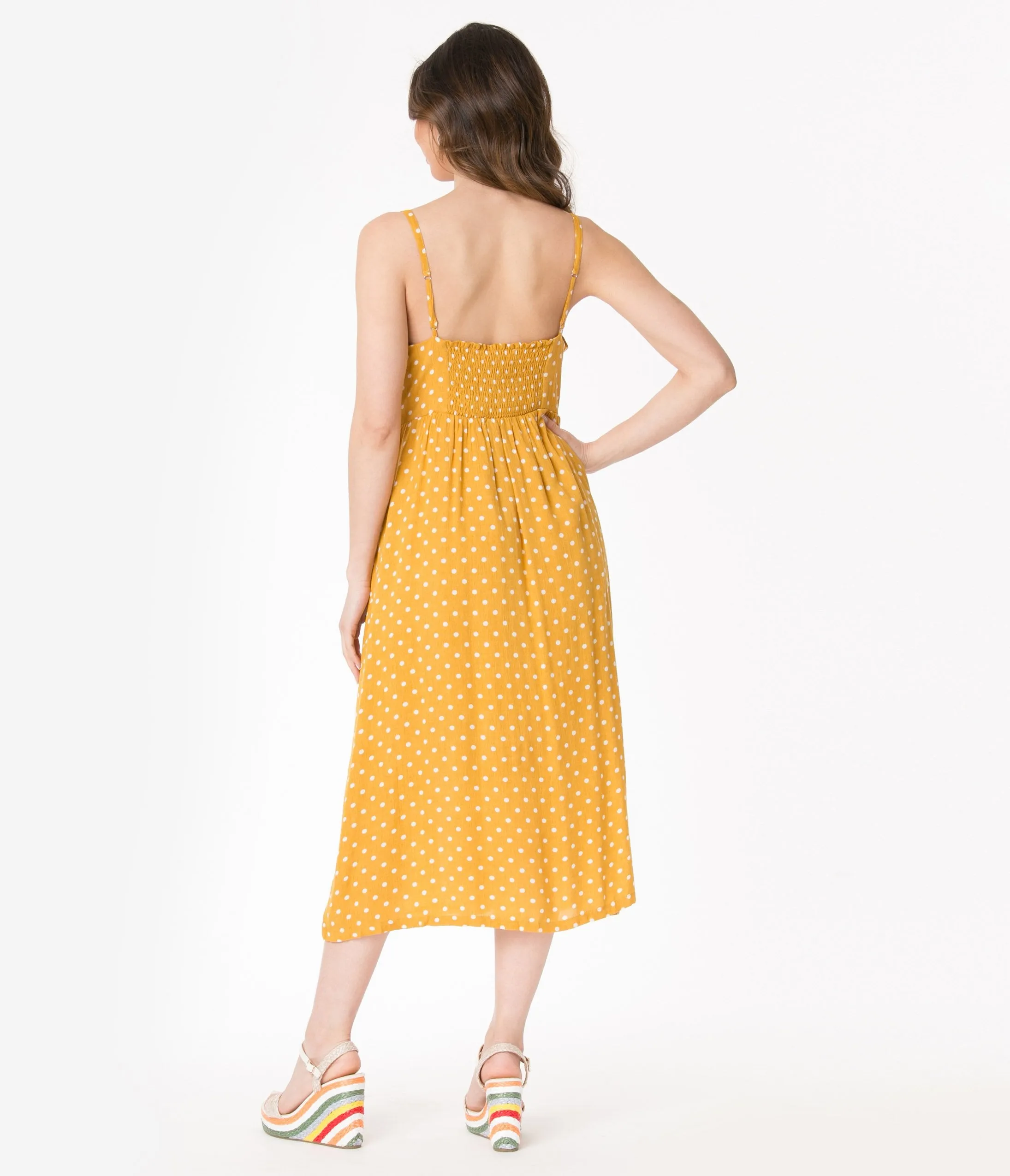 Retro Style Mustard & White Polka Dots Shirtdress