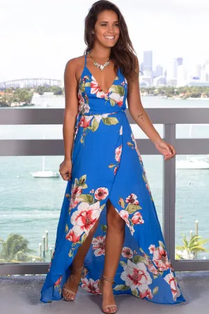 Royal Floral High Low Wrap Dress