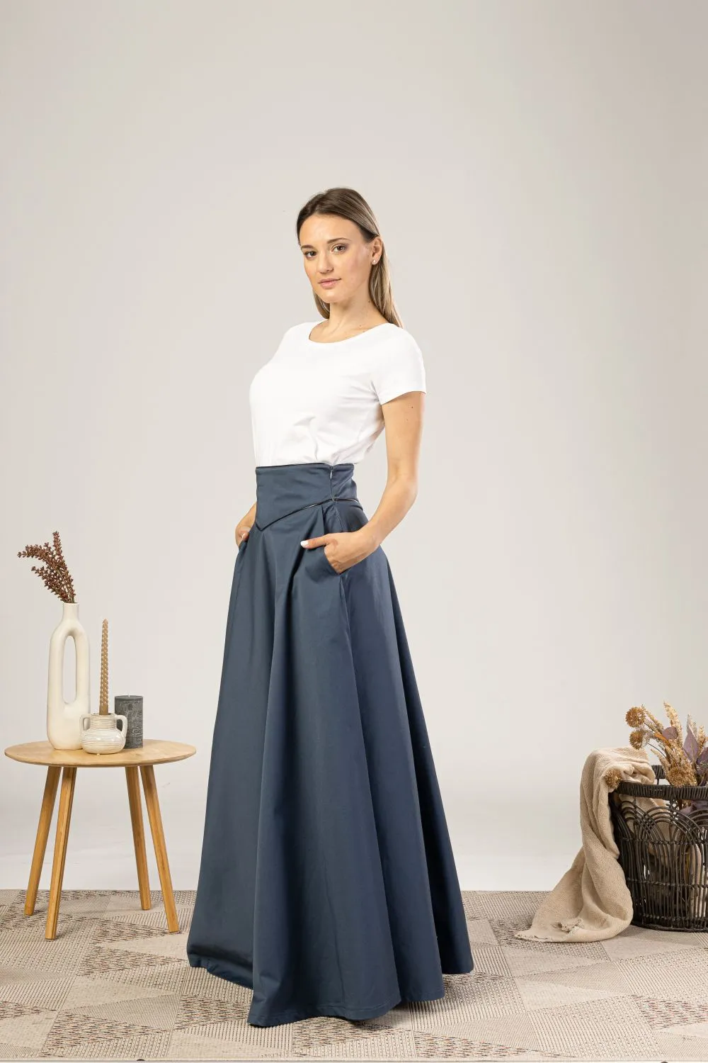 Slate Blue High Waist Victorian Skirt