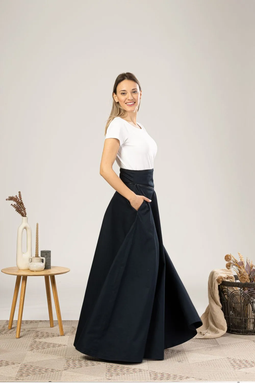 Slate Blue High Waist Victorian Skirt