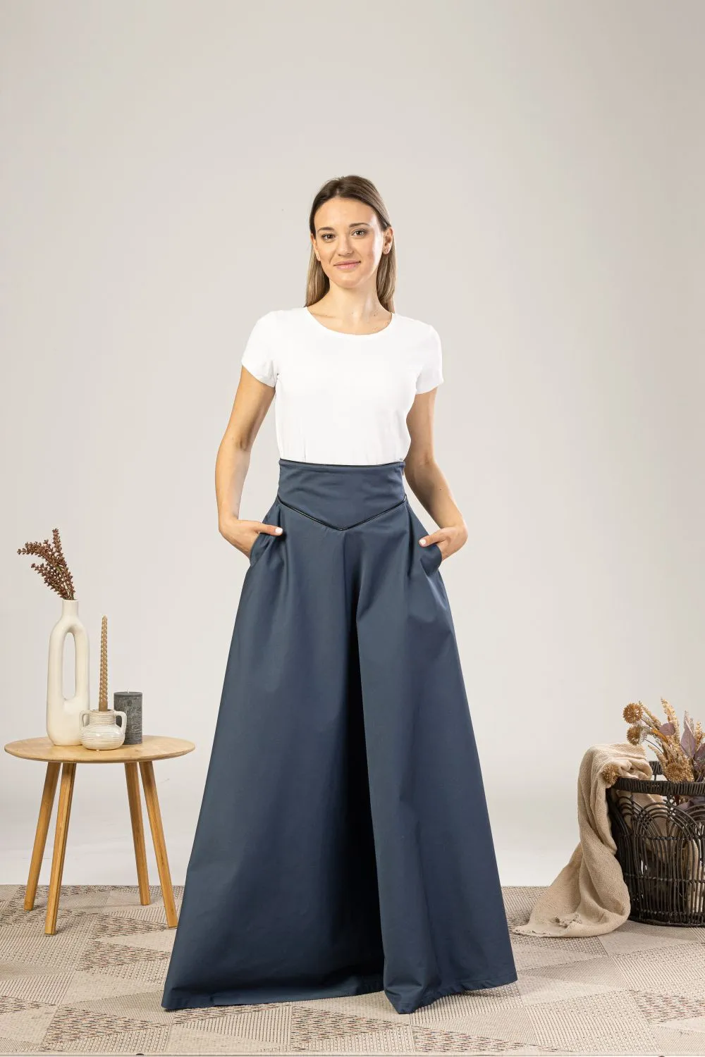 Slate Blue High Waist Victorian Skirt