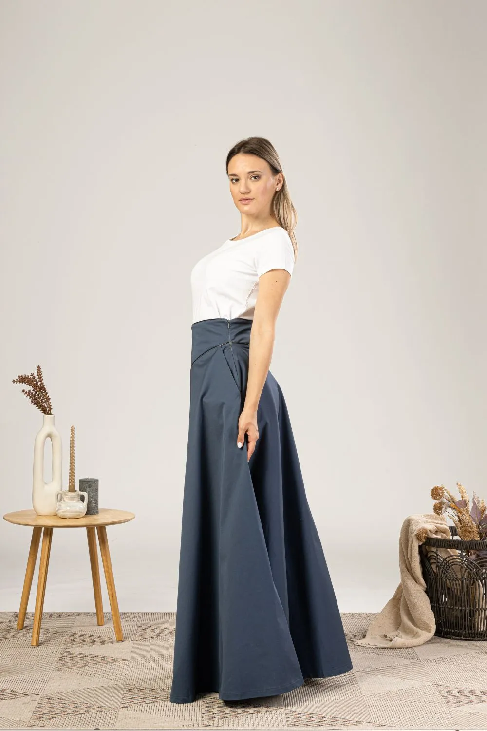 Slate Blue High Waist Victorian Skirt