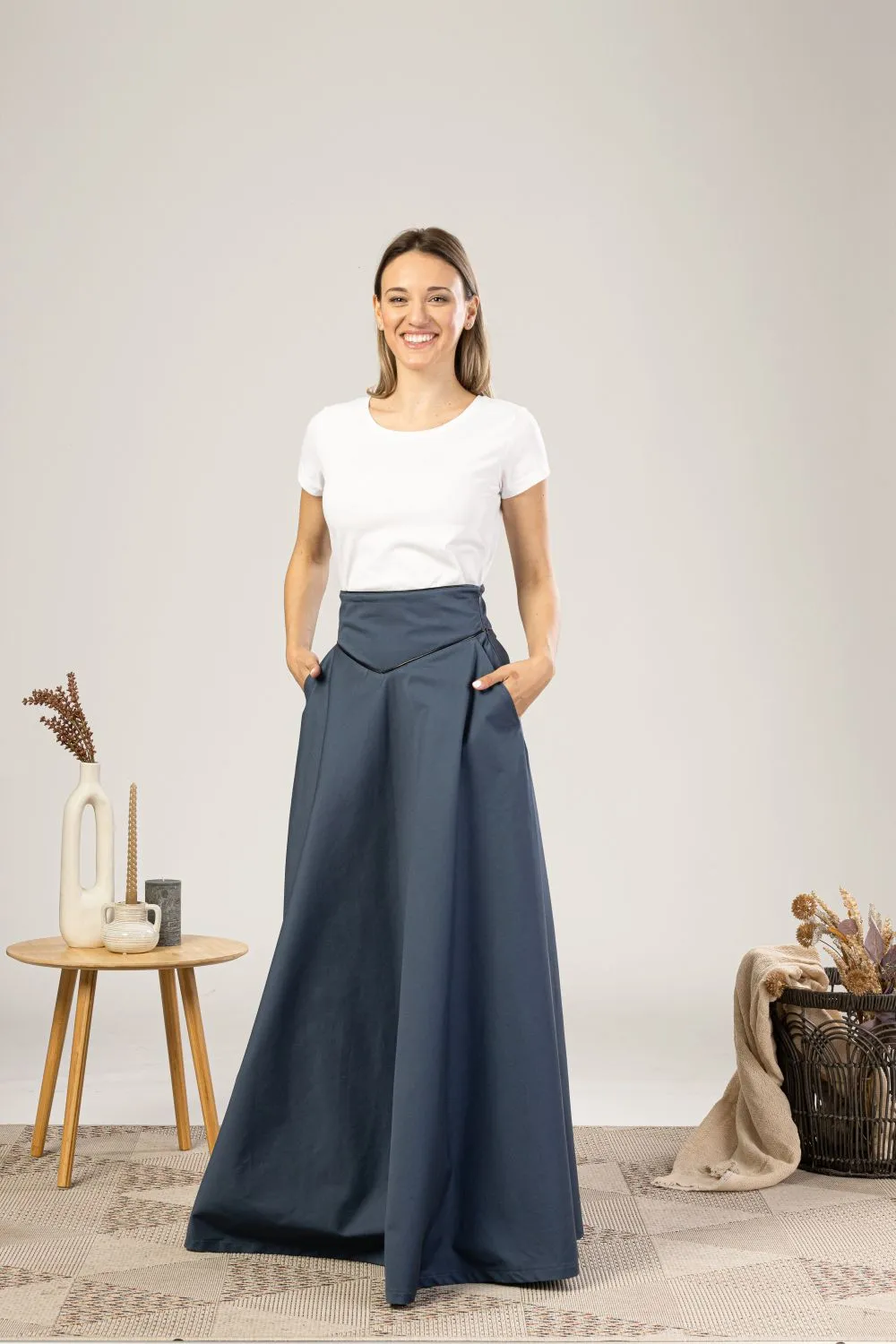 Slate Blue High Waist Victorian Skirt