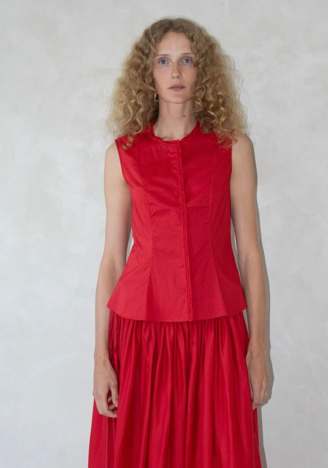 Sleeveless Victorian Top in Red