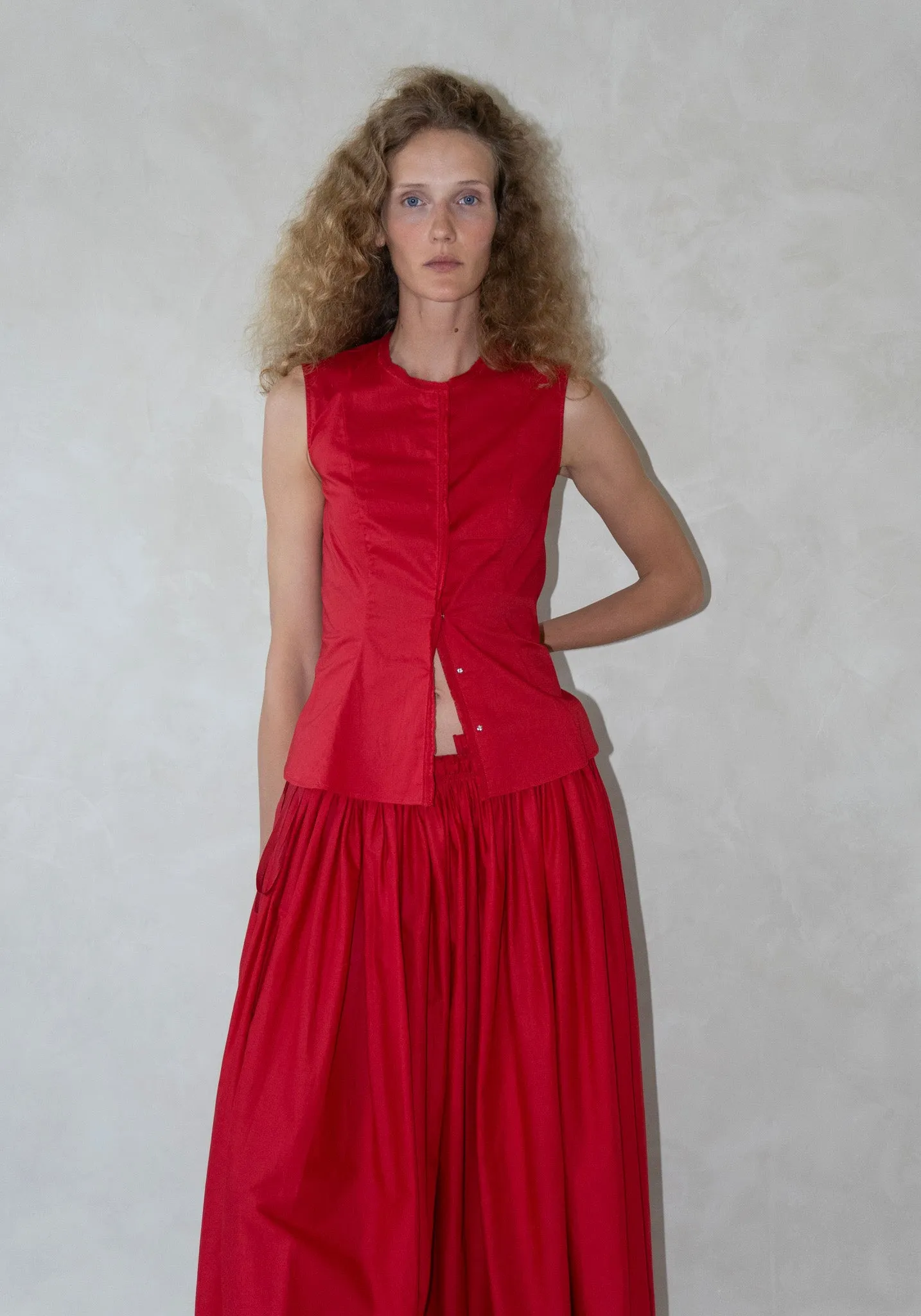 Sleeveless Victorian Top in Red