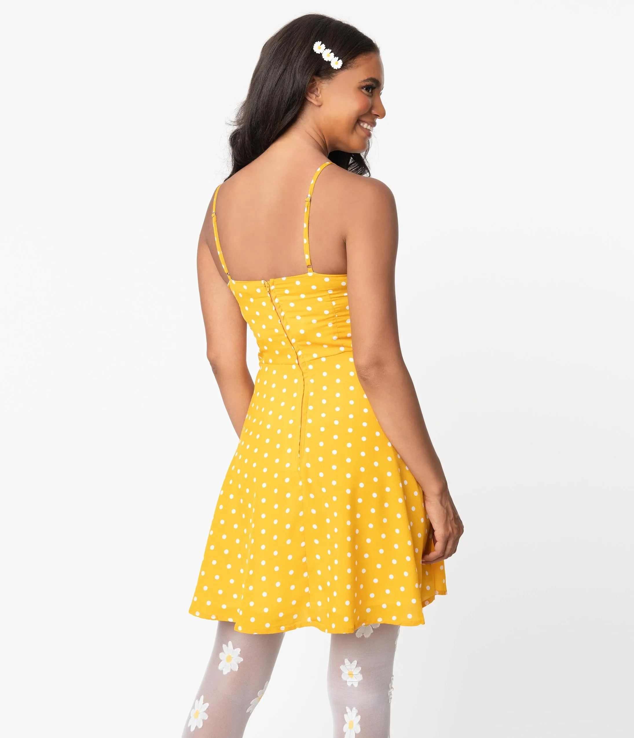 Smak Parlour Golden Yellow Polka Dot Eternal Optimist Flare Dress