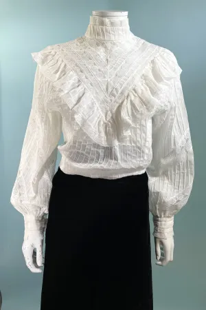 SOLD Vintage White Victorian Style Granny Ruffle Blouse, Gunne Style Prairie Top L