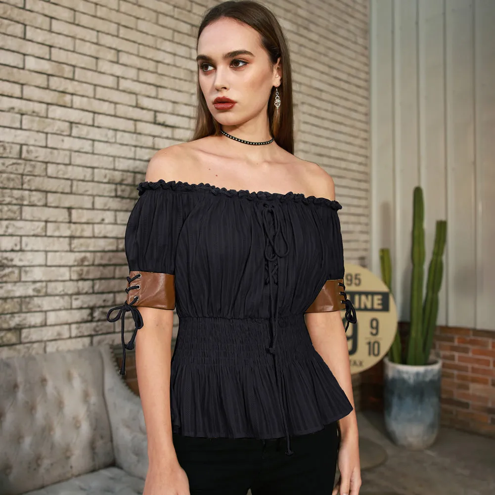 Steampunk Victorian Half Sleeve Boho Off Shoulder Pirate Tops