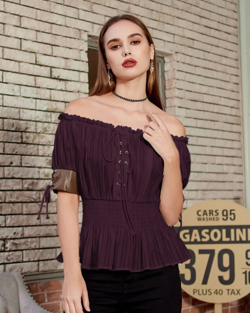 Steampunk Victorian Half Sleeve Boho Off Shoulder Pirate Tops