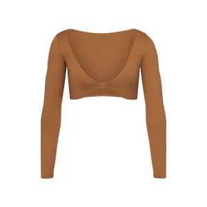 SWIM LONG SLEEVE SHRUG | ALMOND