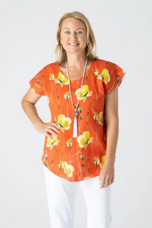 Tangerine Print Short Sleeve Non-Crush Jacquard Cotton Top