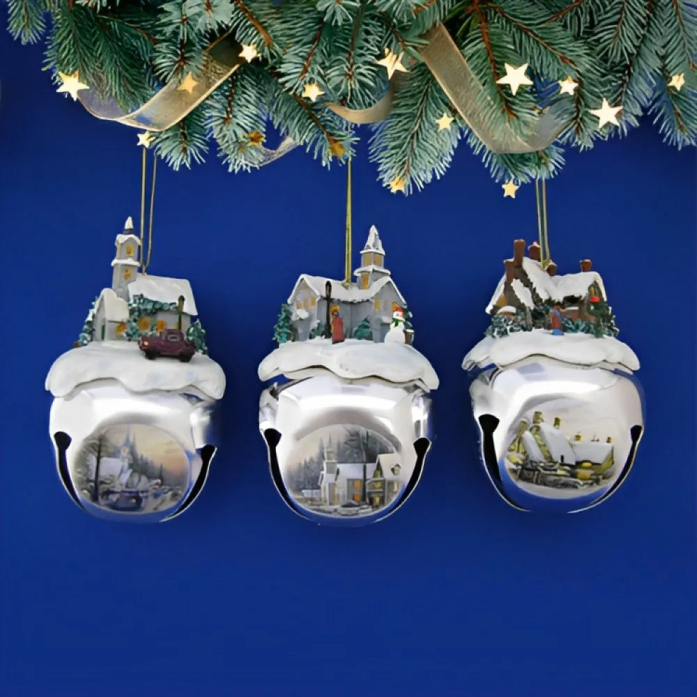 The Ashton-Drake Galleries Winter Sleigh Bells #14 Ornament Collection Set of 3 Christmas Decoration by Thomas Kinkade 3-inches