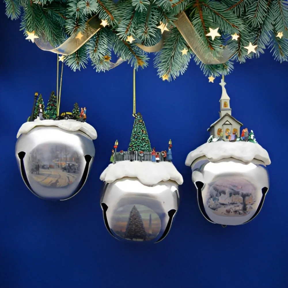 The Ashton-Drake Galleries Winter Sleigh Bells #15 Ornament Collection Set of 3 Christmas Decoration by Thomas Kinkade 3-inches