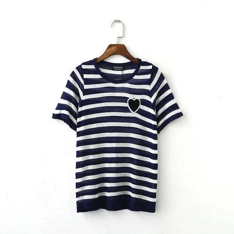 TOPSHOP short sleeve cdg play couple t shirt striped solid cotton tshirt embroidery heart high quality tee