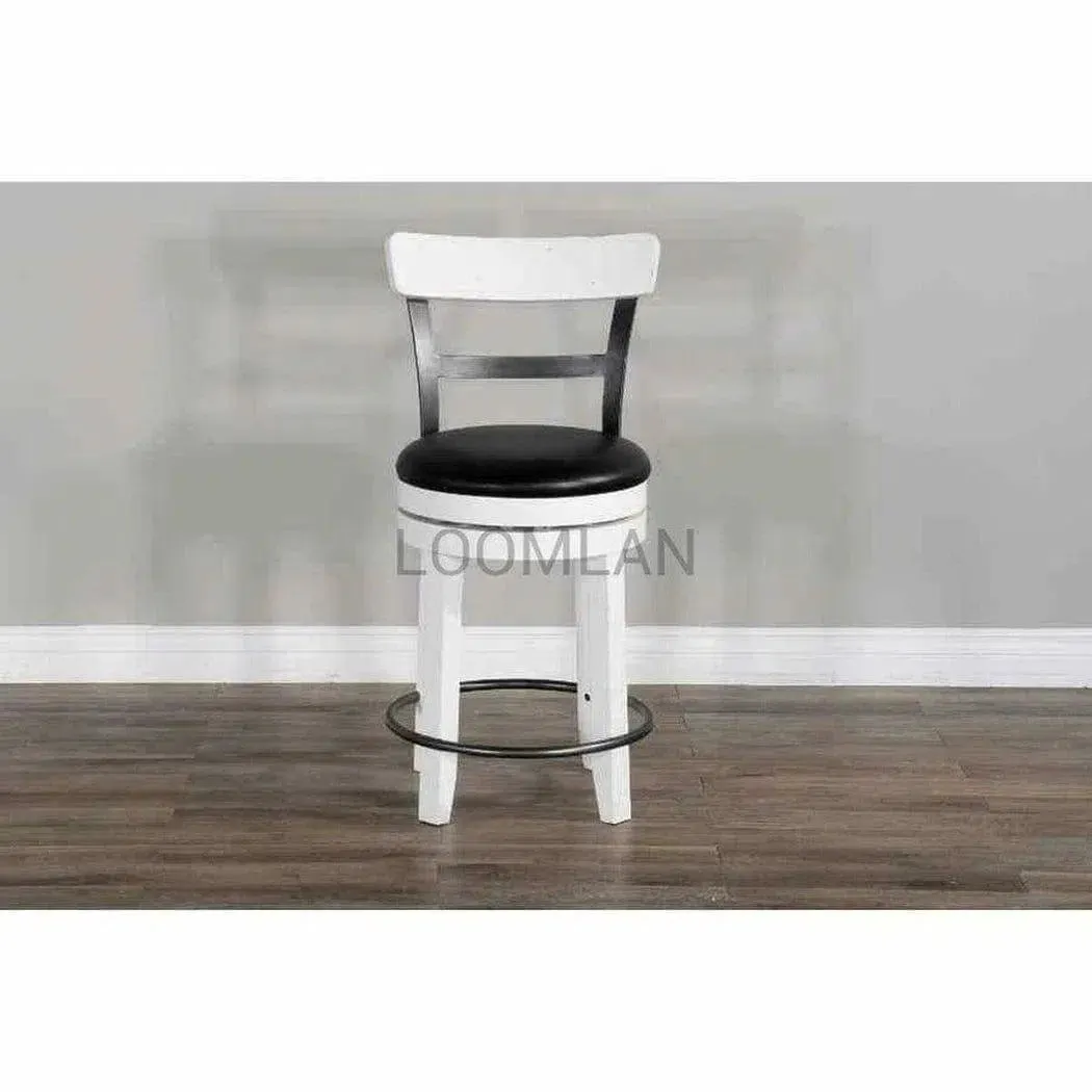 Two Tone Swivel Counter Height Chair Black Leather Seat