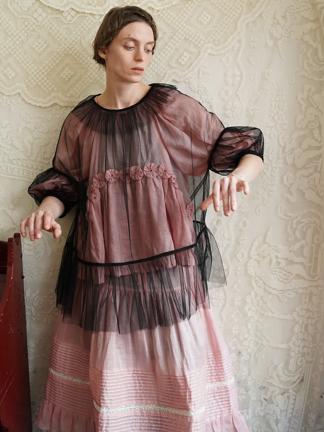 Unlogical Poem Victorian Style Black Mesh Blouse