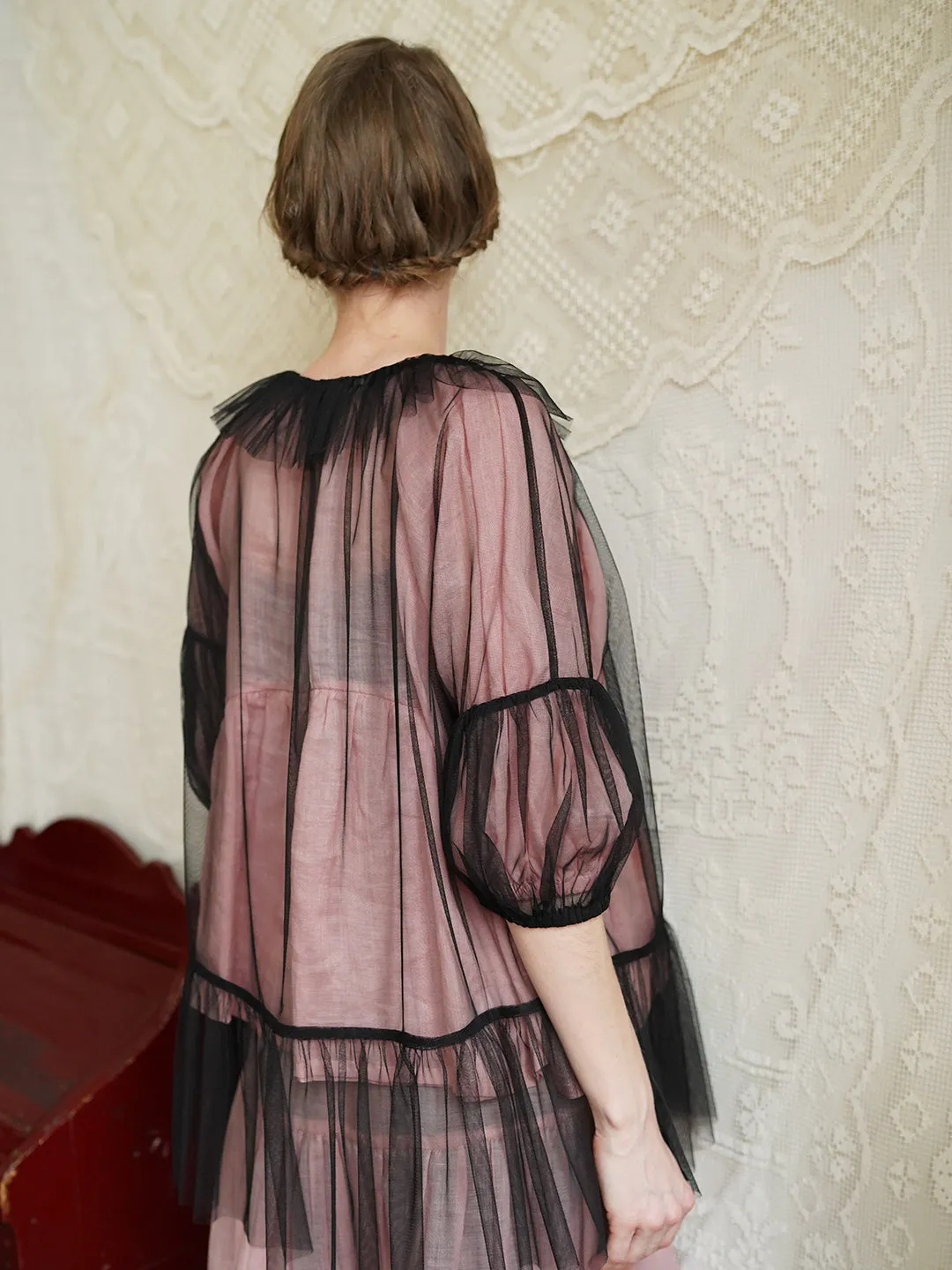 Unlogical Poem Victorian Style Black Mesh Blouse