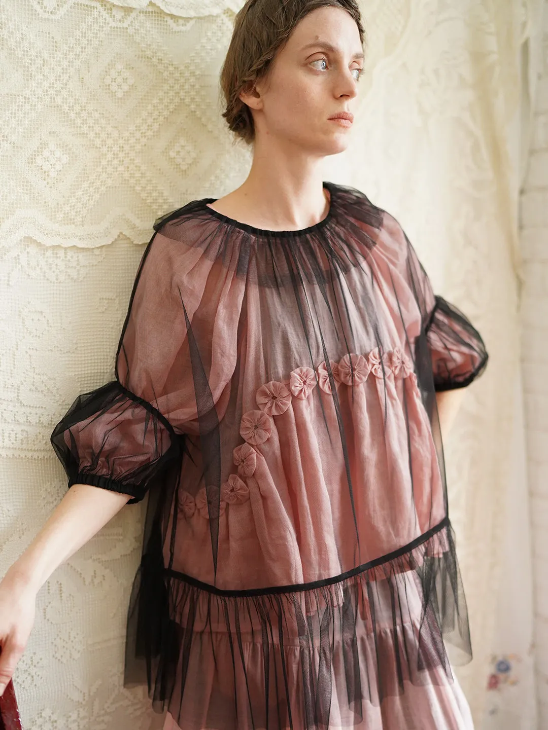 Unlogical Poem Victorian Style Black Mesh Blouse