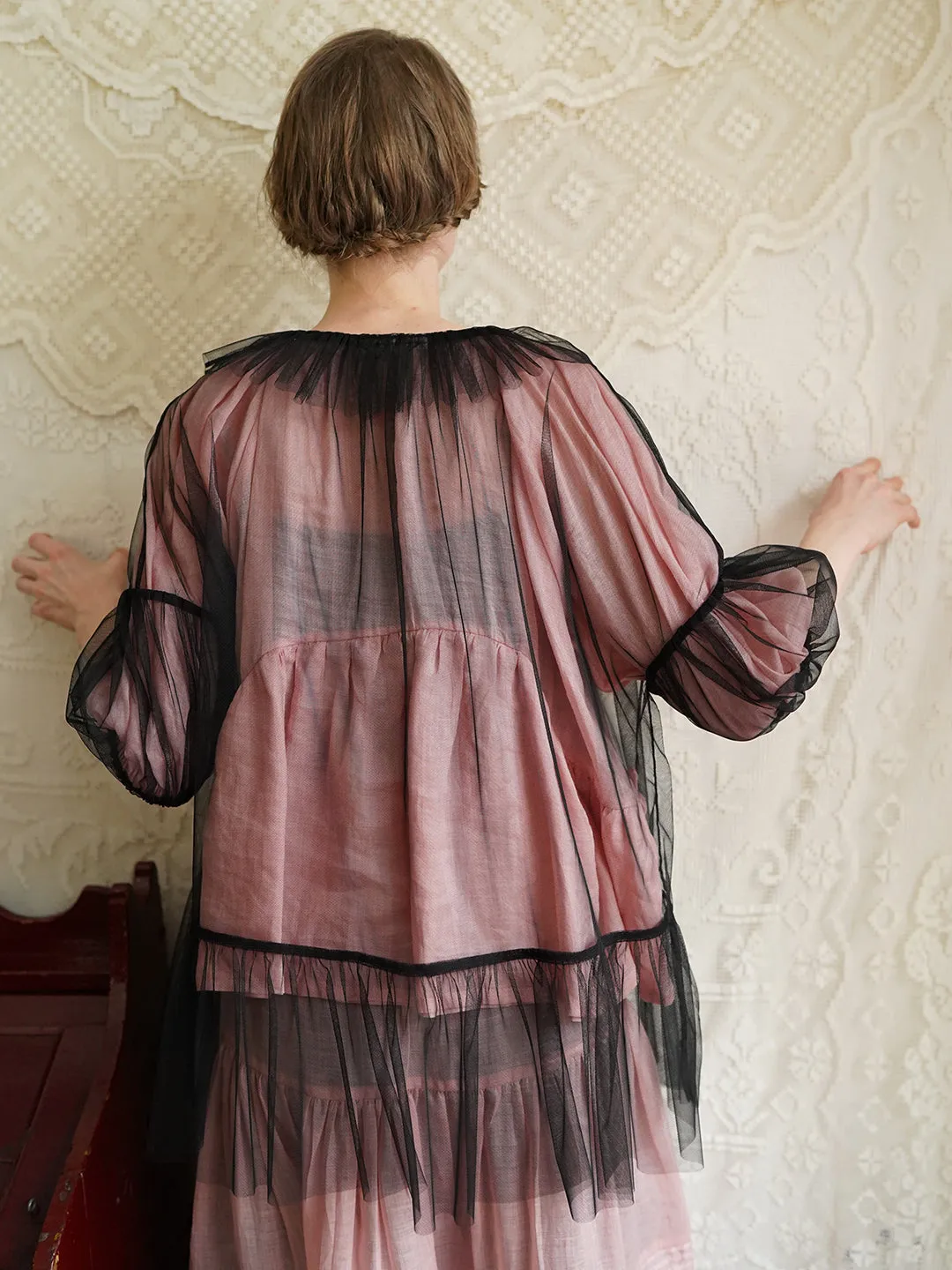 Unlogical Poem Victorian Style Black Mesh Blouse