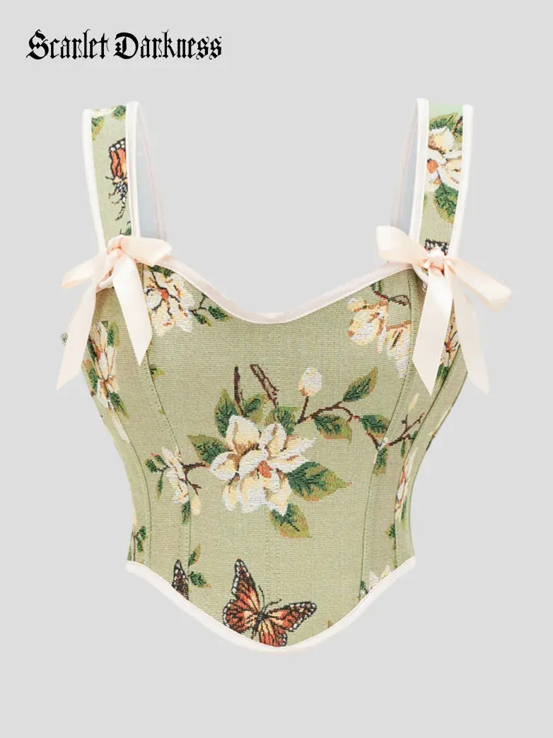 Victorian Corset Women Strappy Butterfly Floral Bustier