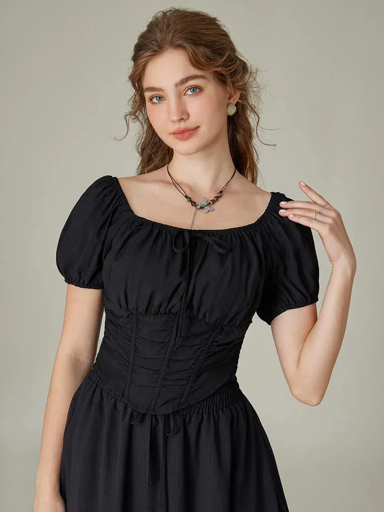 Victorian Cropped Tops Off-Shoulder Curved Hem Tops